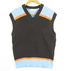 ユニクロ UNIQLO MARNI ポップコーン ニット ベスト Vネック 毛 XXL ブラウン ライトブルー 配色切替 大きいサイズ kz10422