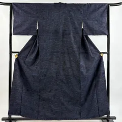 紬 身丈159.5cm 裄丈63.5cm S 袷 樹木 亀甲絣 紺色 正絹 秀品 【中古】