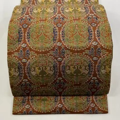 Y☆3145☆ 袋名古屋帯 龍村美術織物謹製 朱色系 唐風文様