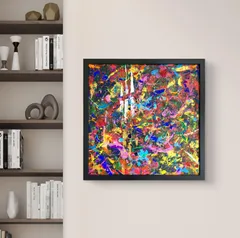 江戸夜市 / 抽象画 49×49㎝ キャンバス 額縁セット 原画のみ 一点物 おしゃれ インテリア リビング デザイナー モダンアート 現代アート アートパネル