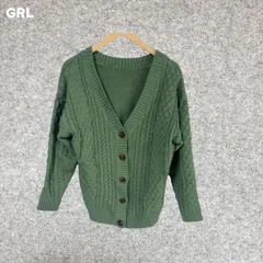 GRL グリーン ケーブル編み ボタンカーディガン Lサイズ