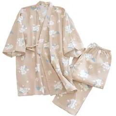 [SISOFTLY] レディース 甚平 花柄 100%綿 2点セット 七分袖 前開き 作務衣 可愛い 浴衣 レディース 洗える夏着物…