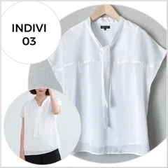 【美品♪】INDIVI インディヴィ シアーサテン ストライプ ボウタイ ブラウス ホワイト系 裏地付き ジャケットイン対応 オフィス 通勤 きれいめ レディース C189