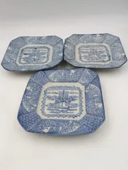 【K-1620】伊万里焼 有田焼 古伊万里 染付 角皿3枚