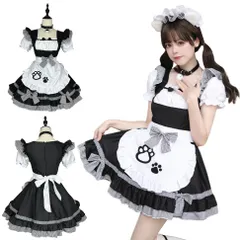 新品 [MEYOIJK] メイド服 コスプレ ゴスロリ 萌え 猫 メイドコスチューム 可愛い チェック柄 ロリータ ネコ娘 アイドル衣装 大きいサイズ レディース メンズ 女装 コスプレ 猫耳カチューシャ コンカフェ ハロウィン メイド 仮装 豪華6点セット