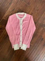 ZARA ピンク ツイードカーディガン バイカラー ニット ダイヤモンドアート パール ボタン