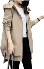 ROOOOM 軽やか着心地・フード付き ブルゾン レディース ライトアウター ミドル丈 ジップアップ 体型カバー ジャケット カジュアル きれいめ 大人 シンプル 上着 (ベージュ,  L)