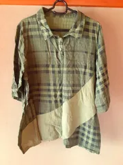 シャツ チュニック Tシャツ 綿100％ カットソー トップス M L チェック 緑 グリーン レディース 7分袖 洋服