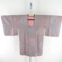 道行 縮緬 裂取り小紋文様 灰色 正絹 着物コート 和装用 ちりよけ 身丈95cm