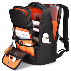 [FENRUIEN] リュック メンズ ビジネスリュック リュックサック 大容量 PCラップトップバック 防水 17インチ ビジネスバッグ USB充電ポート 黒 型崩れ防止 軽量 薄型 高校生 通学 通勤 出張 （裏地：オレンジ）