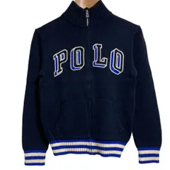 美品 POLO RALPH LAUREN ポロラルフローレン ロゴ ジップアップ ニット ジャケット ブルゾン キッズサイズ 8 ネイビー キッズ 古着 中古 USED