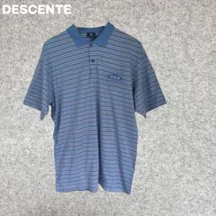 DESCENTE 青と白のストライプ ポロシャツ Fサイズ