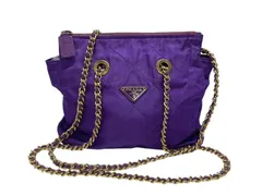 PRADA プラダ チェーンバッグ ショルダーバッグ キルティング イタリア製 ナイロン メタル パープル ゴールド金具 美品 中古 4b007957