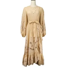 新品同様 ZIMMERMANN ジマーマン BRIGHTON SCALLOP FRILL DRESS レース ドレスワンピース サイズ40 ベージュ  レディース 古着 中古 USED