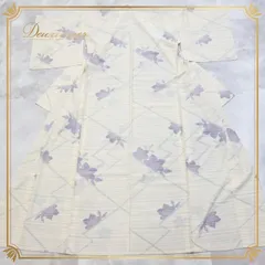 着物 京六角 浴衣 アイボリー 花柄 チェック 軽い 洗える着物 ポリエステル イエロー系 パープル系 花柄 ストライプ柄 フォーマル おしゃれ 日常着 春 夏 日本製 レディース 浴衣用 着物