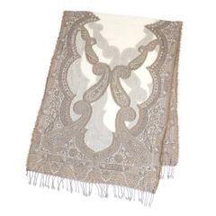 新品】ラエフ 柔らかいレーヨン100% 大判ストール ペイズリー 茶 白 春 