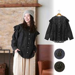 未使用✴︎kapuwa カプワ アリ刺繍ポプリンコットンシャツ ブラウス 