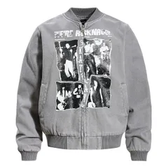 新品未使用 h アメリカンヴィンテージ High Street ロックバンド人物プリント デニムジャケット｜ボンバージャケット風 ユニセックス 男女兼用 ショート丈 アウター