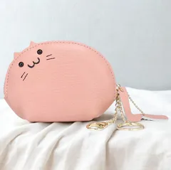 小銭入れ コインケース 本革 レディース メンズ キーケース ミニ財布 かわいい 動物 猫 (ピンク)