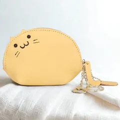小銭入れ コインケース 本革 レディース メンズ キーケース ミニ財布 かわいい 動物 猫 (イエロー)