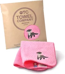 TOWEL COMPANY 今治タオル ハンカチ 22×22cm ギフト 刺繍 動物パレード (カワウソ（ピンク）)