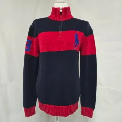 POLO RALPH LAUREN ポロラルフローレン ハーフジップ ビックポニー ニット レッド/ネイビー キッズ 14-16歳 1103