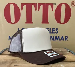 OTTO メッシュキャップ　ソリッドバイザー　ブラウン×タン（薄ベージュ）　ツートン　HIGHクラウン深め　トラッカーキャップ