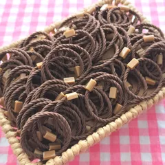 【H5】100個 台座付き ヘアゴム ブラウン 茶色 まとめ売り