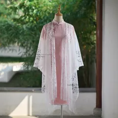 ショール ウェディングショール 白 ウェディング ホワイト レース 結婚式 花嫁 二次会 パーティー ウェディングフェミニン ガーリー レース 前撮り 透け感