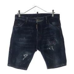DSQUARED2 (ディースクエアード) ダメージ加工 ペイントデニムショーツ ハーフパンツ S74MU0540 S30342 インディゴブルー