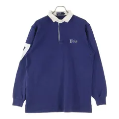 POLO RALPH LAUREN (ポロラルフローレン) 90s ラガーシャツ 胸ロゴ刺繍 オールド ワンポイント 長袖シャツ コットン ネイビー