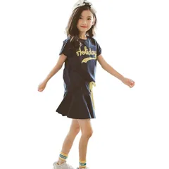 【新品】 [Rolanko] 子供服 女の子 セットアップ 上下セット tシャツ スカート 女の子 ダンス 普段着 通園 通学 夏 ダークブルー 0