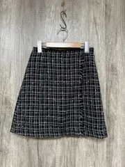 美品 MAJESTIC LEGON ツイードフリンジ チェック ミニ丈 タイト スカート sizeM/黒 ◆■ レディース