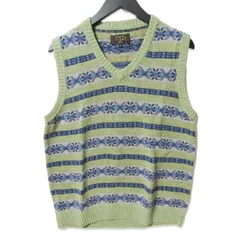 BEAMS PLUS ビームスプラス フェアアイル ニットベスト 11-05-0175-103 総柄 リネン コットン 中国製 グリーン M 27111710