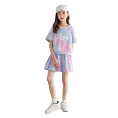 【新品】 [Rolanko] 子供服 女の子 上下セット セットアップ tシャツ キュロットスカート ジャージ ガールズ ダンス 普段着 通園 通学 夏 パープル 0