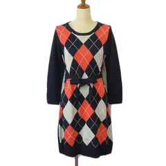 ナチュラルビューティーベーシック NATURAL BEAUTY BASIC ワンピース ニット アーガイル ウール混 M 紺 ネイビー