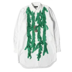 COMME des GARCONS HOMME PLUS コムデギャルソン オムプリュス シャツ サイズ:S 24SS フロント ナイロン リーフ 刺繍 ポリ サテン ロング ドレスシャツ PM-B008 長袖 モード ホワイト グリーン 【メンズ】