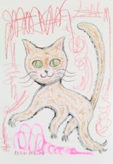 Akihiko Mihara, a Salon d'Automne winner, [cat] drawing, original, brush pen art, pencil drawing, animal painting, contemporary art, artwork, painting, fine art, sketch, illustration, kitten, cat, hand-drawn illustration, kitty, art, popular, animal, colored pencil, cat, drawing, art
