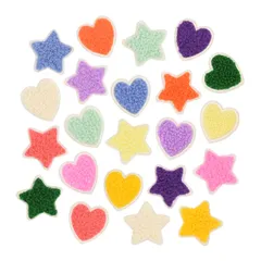 新品 ワッペン ノンアイロン 貼るだけ 刺繍シール MUNCVY アップリケ DIY服 星とハート モチーフ 22枚セット カラフル 装飾 男の子 女の子 保育園 幼稚園 パッチ 補修 衣類 浴衣 手袋 手帳 飾り