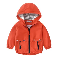 【新品】 [Volunboy] ウインドブレーカー キッズ 男の子 子供 アウター ジャンパー 春 秋 薄手 裏地付き 撥水 防風 防寒 80-140cm (オレンジレッド,110) 0