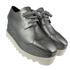 美品★STELLA McCARTNEY・ステラマッカートニー・エリス メタリック アルターマット レディース レザー スタッズスターデザイン オーバーサイズシャークソール プラットフォーム スニーカー(37)厚底スニーカー イタリア製 カジュアル 靴