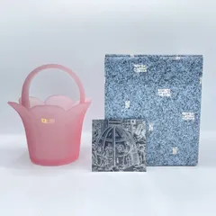 【商品431】ヴィンテージ調 フロストガラス フラワーバスケット ピンク 花瓶