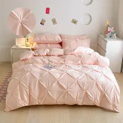 新品 「§ｚｚ．ｌｕｘｉ」寝具カバーセット 布団カバー セミダブル 4点セット【おしゃれなイヤタックデザイン】 ボックスシーツ 可愛い 洋式・和式兼用 肌触り ベッドカバー 掛け布団カバー 枕カバー 肌に優しい ピーチスキン加工 北欧風 オールシーズン 丸洗い