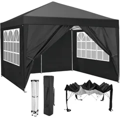 新品 NODIBRO サイドシート4枚付き タープテント 収納バッグ付き 3段階調節 大型 耐水 テント レジャー イベント 海 バーベキュー 防災 運動会 おしゃれ 日除け 組立簡単 持ち運び便利(ブラック，3m*3m）