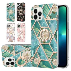 iPhone 15 Pro ケース 背面型 アイフォン 15 プロ スマホカバー リング付き 大理石 マーブル 花柄 フラワー おしゃれ 耐衝撃 ソフト TPU