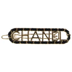 CHANEL (シャネル) ロゴ バレッタ ヘアピン ブラック×ゴールド GP×レザー B20C アクセサリー