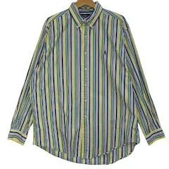 90's/90年代ヴィンテージ Ralph Lauren/ラルフローレン CLASSIC FIT ポニー マルチストライプ 長袖 シャツ ボタンダウン ワンポイント刺繡 オーバーサイズ ビッグシルエット Philippines製 メンズ L マルチカラー