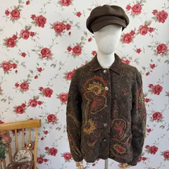 Coldwater Creek 刺繍ジャカードジャケット ブラウン 花柄 ヴィンテージ USA古着 秋冬