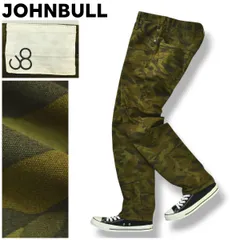 日本製 ジョンブル JOHNBULL ストレッチ チノ パンツ チノパン ストレート ジップアップ 5ポケット ロゴ入り M 迷彩柄 ウッドランド カモ オリーブ アメリカン カジュアル ウェア メンズ