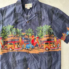 ヴィンテージ風ハワイアンサーフ柄半袖シャツ 総柄 S 古着 メンズ